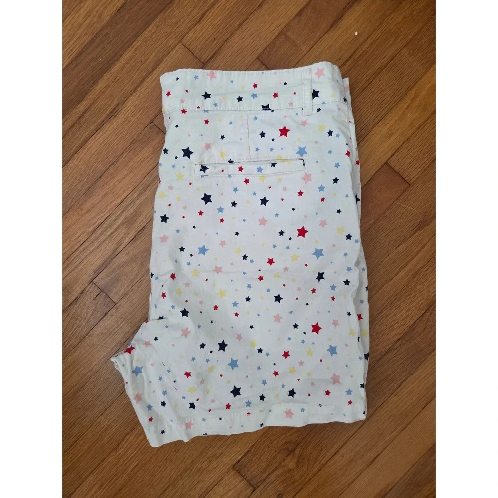 Caribbean Joe Womens White Star Print Chino Shorts Size 10 Red Blue Yellow Stars